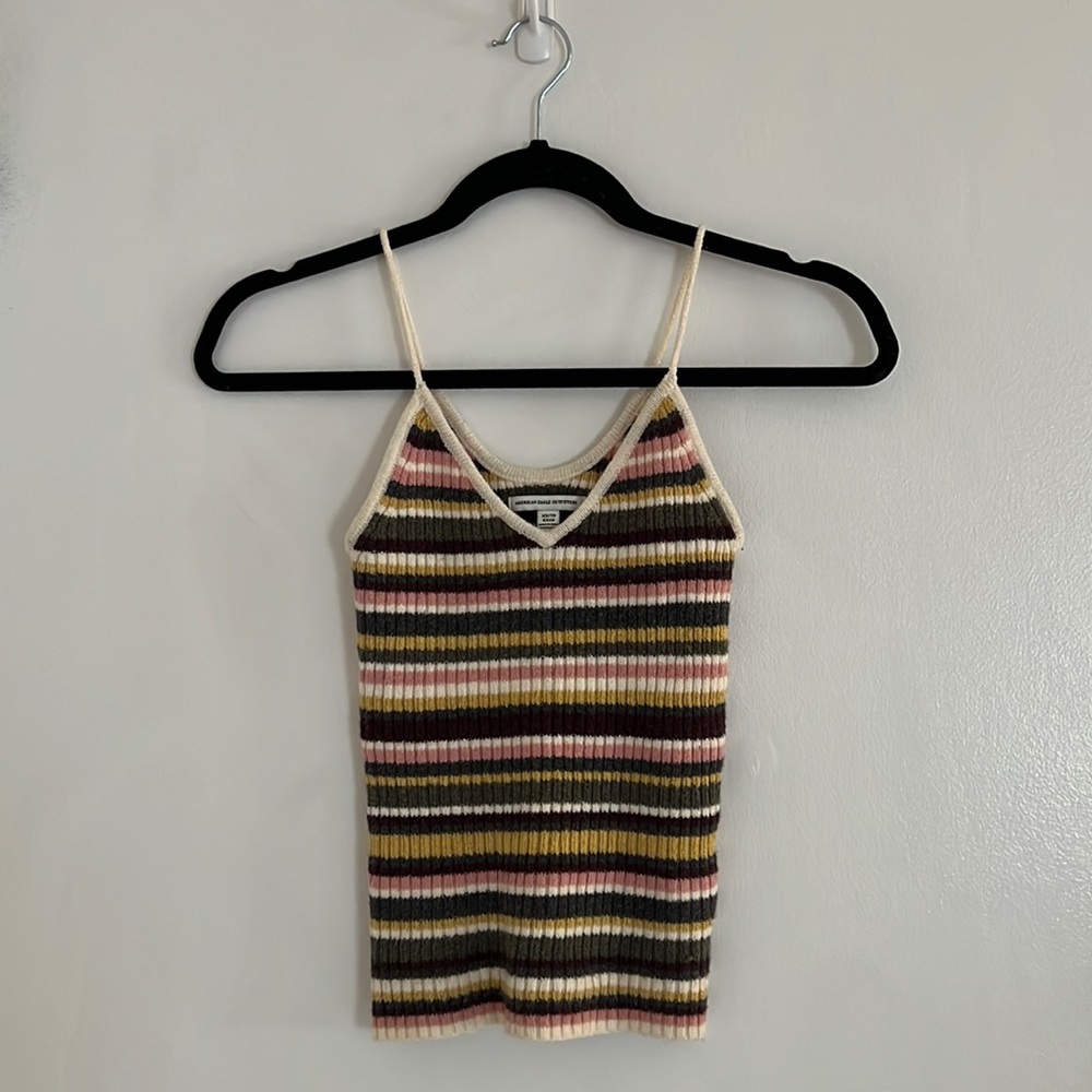 American Eagle- Striped V Neck Tank Top